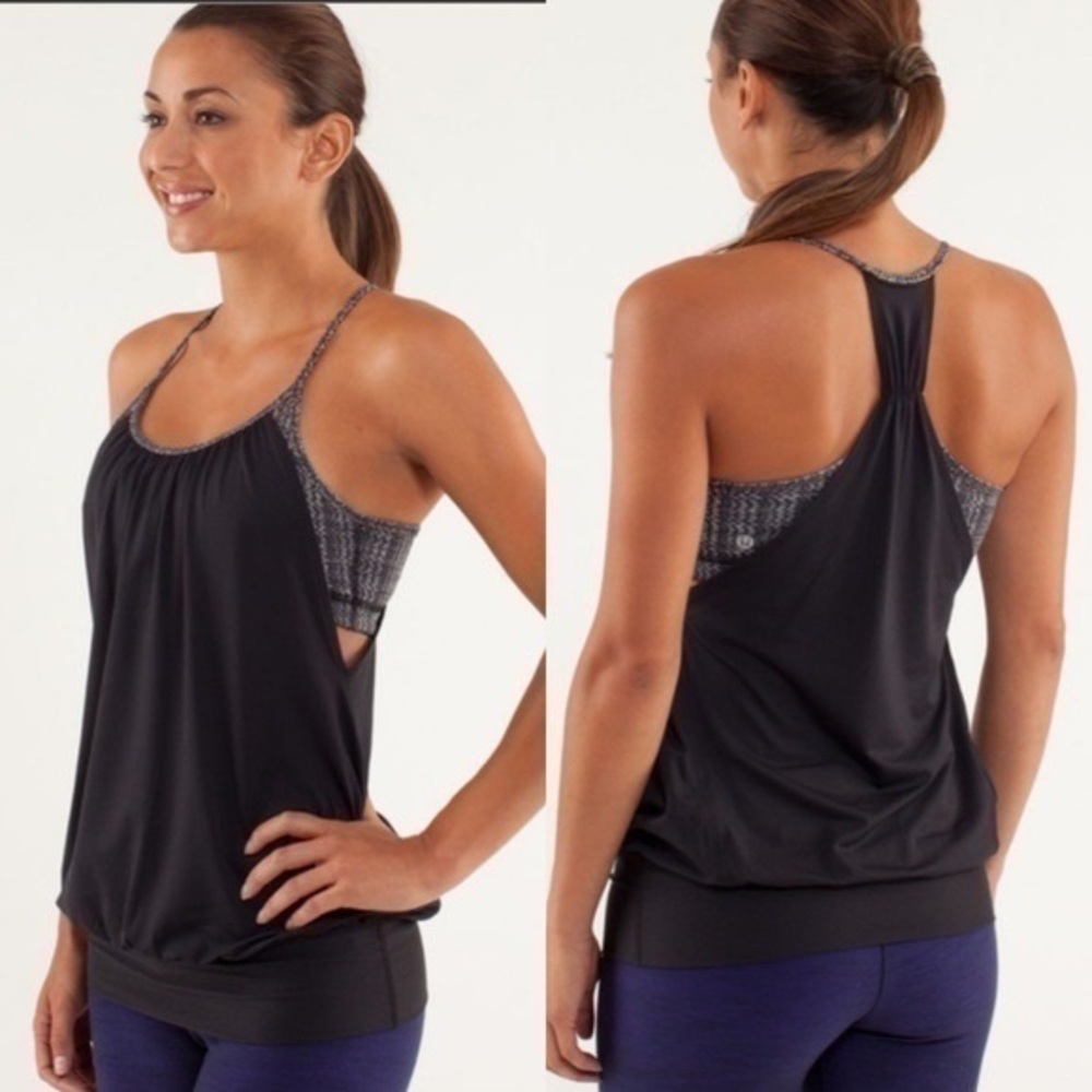 Lululemon black no limits tank with gray bra EUC